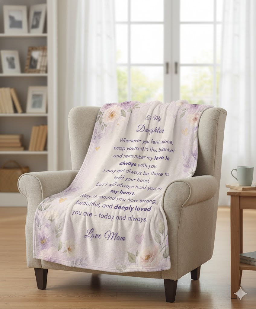 To My Daughter Blanket – Soft Velveteen Plush Floral Throw Gift from Mom – 50×60 Inspirational Keepsake Blanket