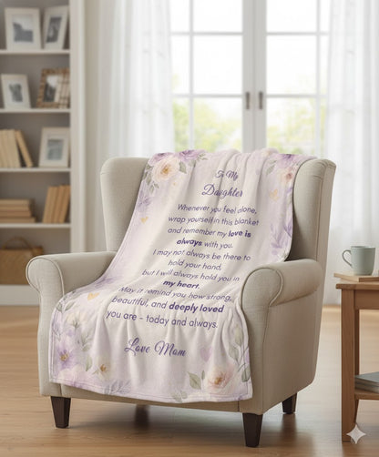 To My Daughter Blanket – Soft Velveteen Plush Floral Throw Gift from Mom – 50×60 Inspirational Keepsake Blanket