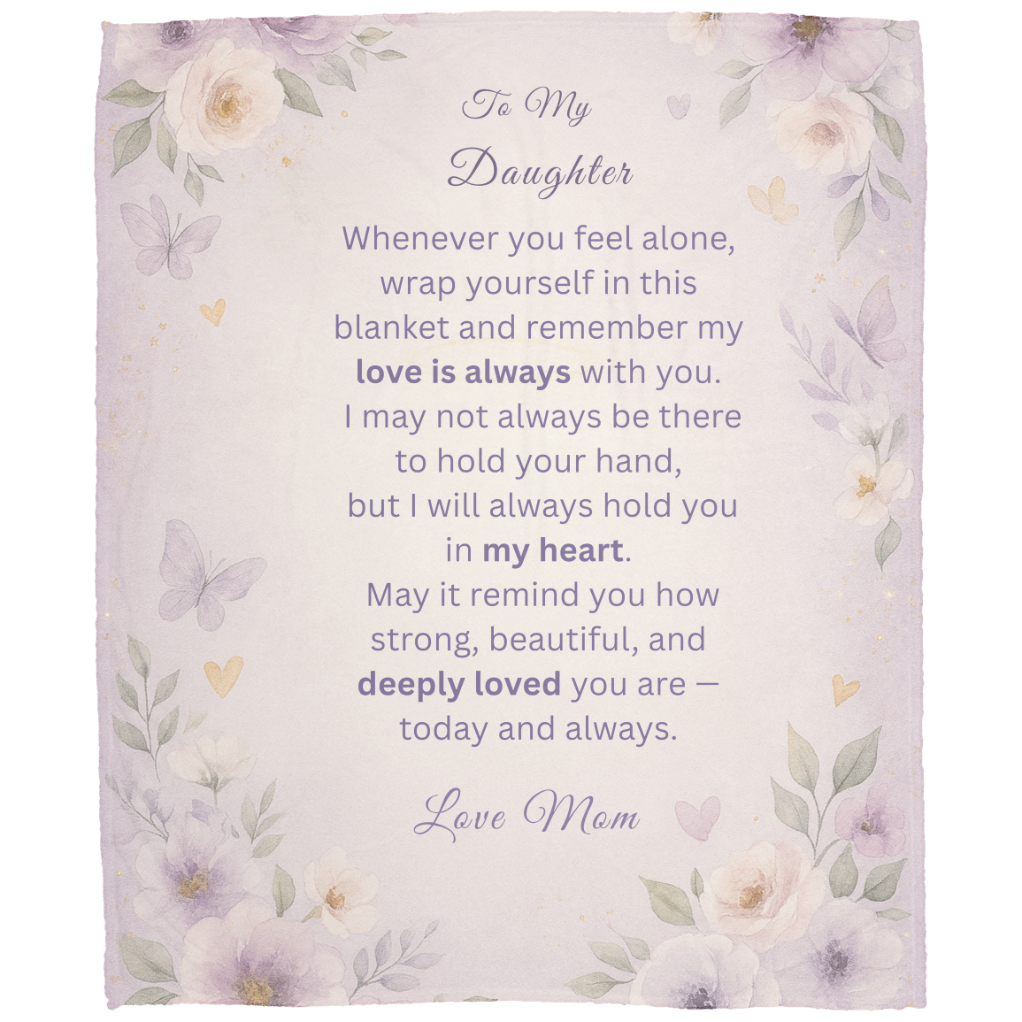 To My Daughter Blanket – Soft Velveteen Plush Floral Throw Gift from Mom – 50×60 Inspirational Keepsake Blanket