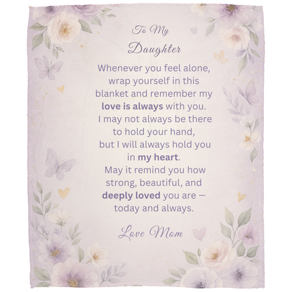 To My Daughter Blanket – Soft Velveteen Plush Floral Throw Gift from Mom – 50×60 Inspirational Keepsake Blanket