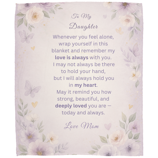 To My Daughter Blanket – Soft Velveteen Plush Floral Throw Gift from Mom – 50×60 Inspirational Keepsake Blanket