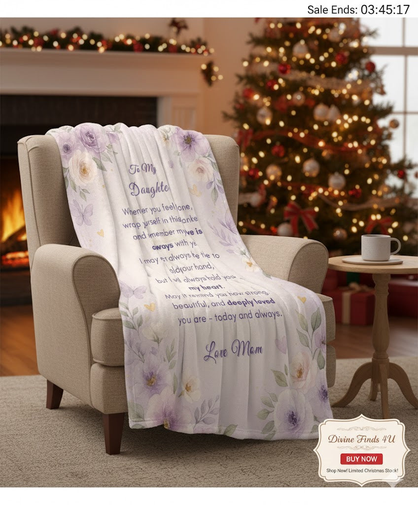 To My Daughter Blanket – Soft Velveteen Plush Floral Throw Gift from Mom – 50×60 Inspirational Keepsake Blanket