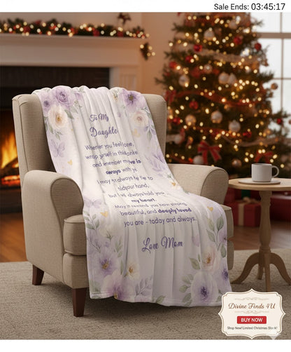 To My Daughter Blanket – Soft Velveteen Plush Floral Throw Gift from Mom – 50×60 Inspirational Keepsake Blanket